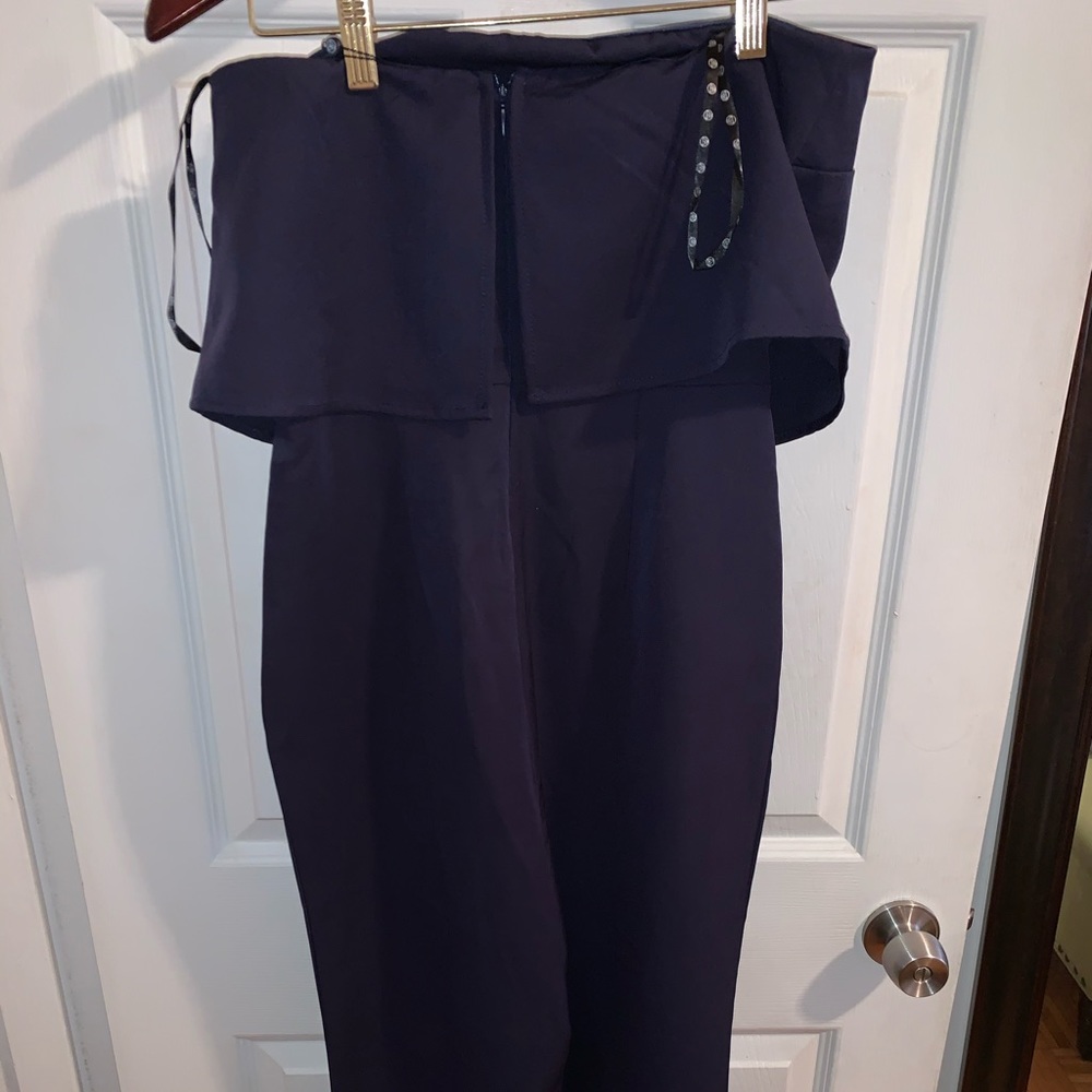 Misguided Bandeau Double Layer Navy Jumpsuit - Picture 6 of 7